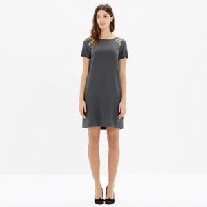 Madewell Silk Sequin-Yoke Dress Size XS Dark Metal